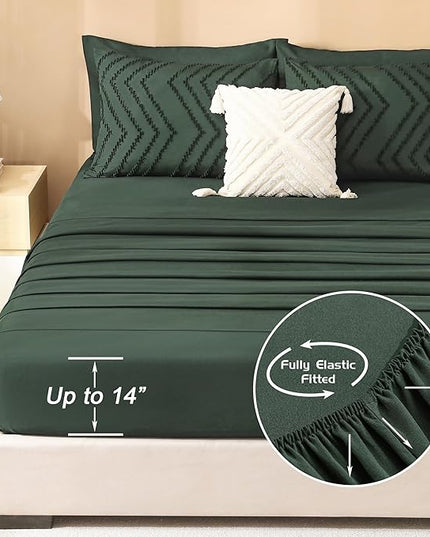 Litanika Forest Green California King Size Comforter Set with Sheets - 7 Pieces Bed in a Bag King Boho Tufted Complete Beddding Sets with Comforter, Sheets, Pillowcases & Shams