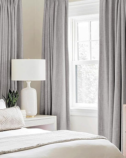 MIULEE Linen Texture Curtains for Bedroom Solid 100% Blackout Thermal Insulated Light Gray Curtains Grommet Room Darkening Drapes for Living Room Nursery 52x96 Inch (2 Panels)