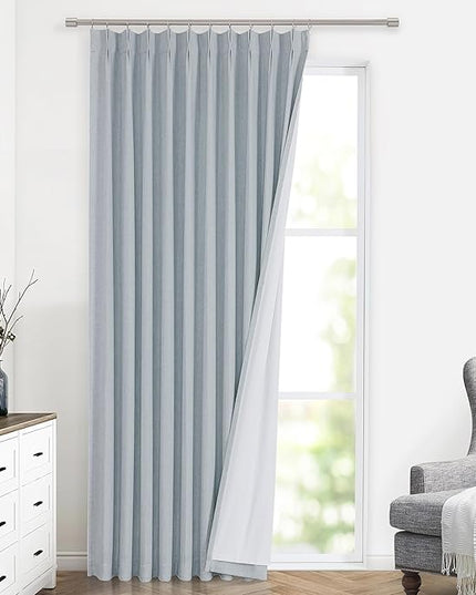 Vision Home Blue Fog Pinch Pleated Full Blackout Curtains Linen Blended Room Darkening Window Curtains 120 inch for Living Room Bedroom Thermal Insulated Pinch Pleat Drapes with Hooks 60" Wx120 Lx1