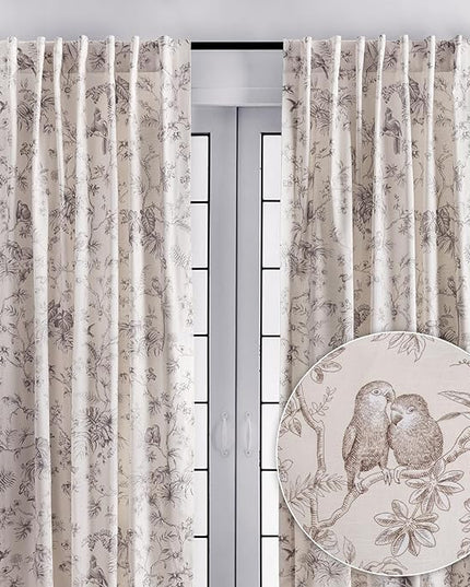 Maison d' Hermine Curtains for living room 100% Cotton 84 inch length Two Panels Light Filtering Toile Curtains for Bedroom Windows with rod and loop Pockets Drapes (Jouy Paradise Beige, 50"W x 84"L)
