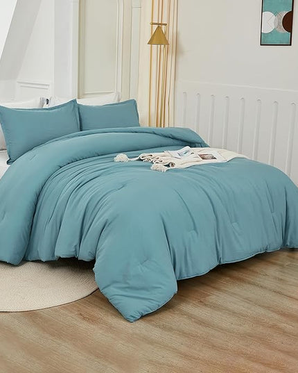 Litanika Grayish Teal Comforter Set California King Size, 3 Pieces Cal King Lightweight Solid Bedding Comforter Set, All Season Fluffy Bed Set (104x96In Comforter & 2 Pillowcases)
