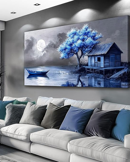 ZUITINGHUA Large Wall Decor For Living Room Canvas Wall Art For Office Modern Wall Decorations For Bedroom Boat Landscape Painting Seaside Pictures Artwork Room Home Decor 24x48 In
