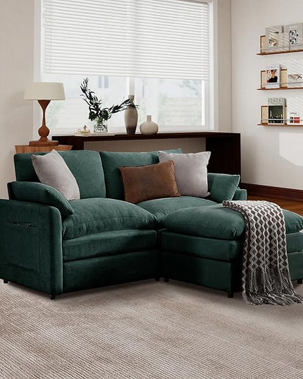 Tbfit Living Room Furniture Set, Loveseat Couch & Ottoman, Modern Comfy Cloud Sofa Set, Spring Seat Cushions, Chenille, Green