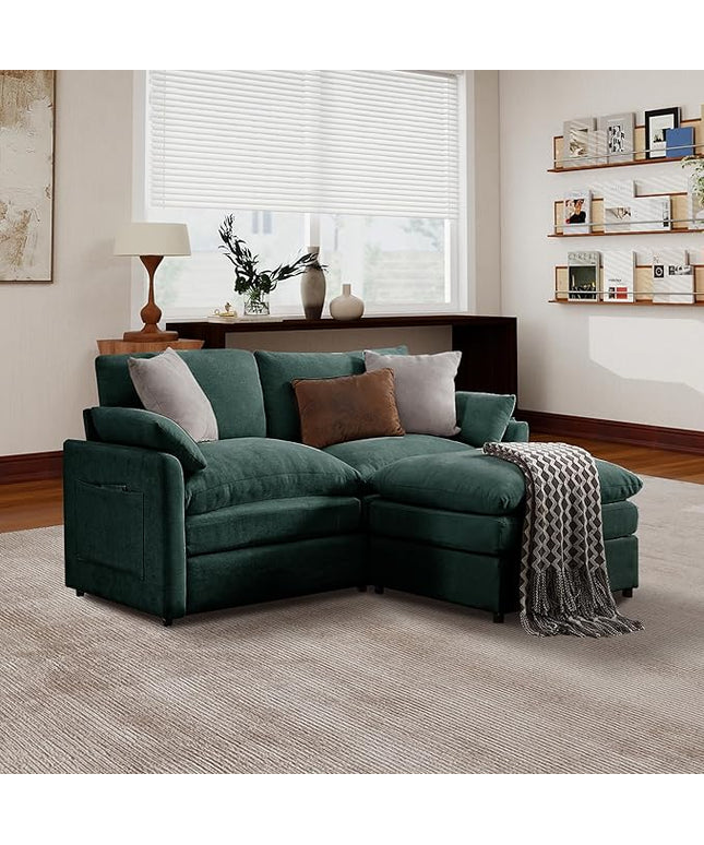 Tbfit Living Room Furniture Set, Loveseat Couch & Ottoman, Modern Comfy Cloud Sofa Set, Spring Seat Cushions, Chenille, Green