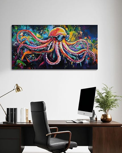 JEAWA Octopus Canvas Wall Art, Abstract Marine Life Modern Graffiti Texture Wall Painting for Living Room Bathroom Bedroom Men Teenage Boy Room Game Room Cool Posters Pictures Decor 20x40 IN