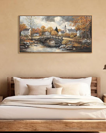 Canvas Wall Art for Living Room - Bridge Paintings Wall Decor Rustic Farmhouse Scenery Wall Pictures for Bedroom French Country Decor Country Style Bedroom Accent Landscape Artwork for Walls 20×40IN
