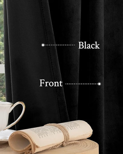 LAMIT Halloween Black Velvet Curtains for Bedroom 84 Inch, Luxury Thermal Room Darkening Drapes Back Tab and Rod Pocket Privacy Blackout Panels for Movie Theater, 2 Panels, 52 x 84 Inch