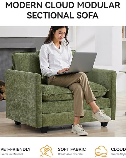 41'' Modern Chenille Oversized Chair, Upholstered Accent Living Room Chair with Extra Thicked Deep Seat, Single Lounge Chair for Bedroom, Small Apartment,Green