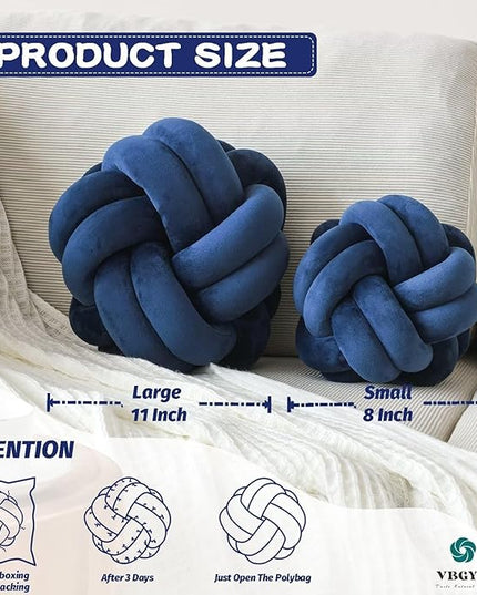 Knot Pillow Ball, Soft Home Decorative Throw Pillows Cushion, Round Changeability Knotted Pillows, Modern Home Handmade Cushions for Bedroom, Sofa, Couch (8 Inch, Navy)