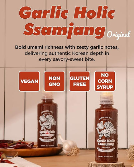 Korean Garlic Holic Ssamjang - Spicy and Sweet Seasoned Bean Paste for Korean BBQ Essential, Barbecue Dipping Sauce, Mix of Gochujang & Deonjang - Vegan, Non-GMO, 10.1 oz.