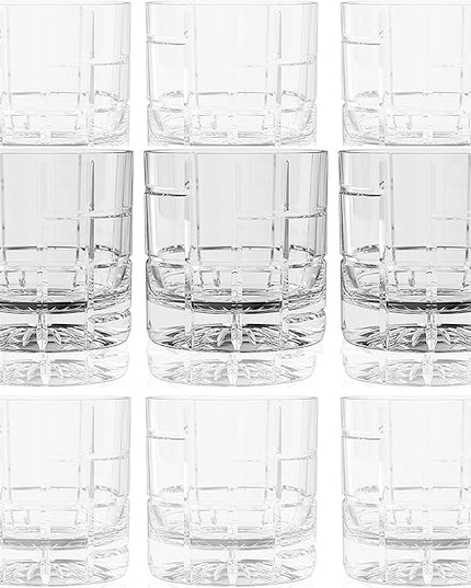 LEMONSODA High-end Double Rock Old Fashioned Whiskey Glasses - Set of 12 Cocktail Glasses for Scotch, Whiskey, Bourbon - For Gifts, Parties, Cocktails (12 fl. oz.) (Checkered) [2068]