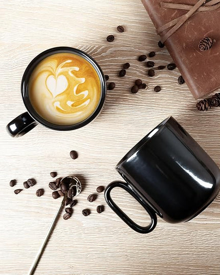 vicrays Ceramic Coffee Mug Set - 18 Ounce Large Stoneware Mug for Men Women - Unique Glazed Porcelain Mugs with Handle for Coffee Latte Tea Milk Cocoa - Set of 4 (Black)