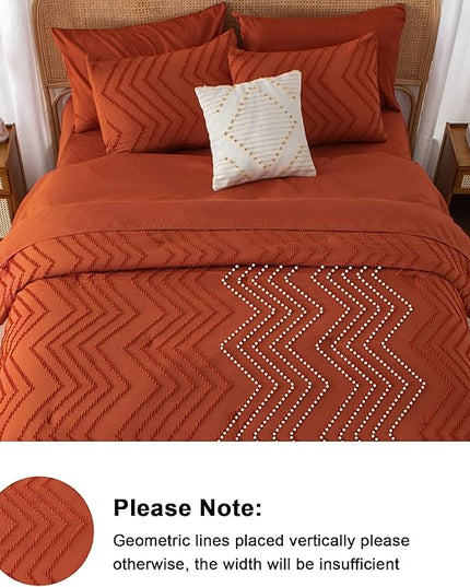 Litanika King Size Comforter Set with Sheets Burnt Orange - 7 Pieces Bed in a Bag King Boho Terracotta Complete Bedding Sets Rust Lightweight Bed Set with Comforter, Sheets, Pillowcases & Shams