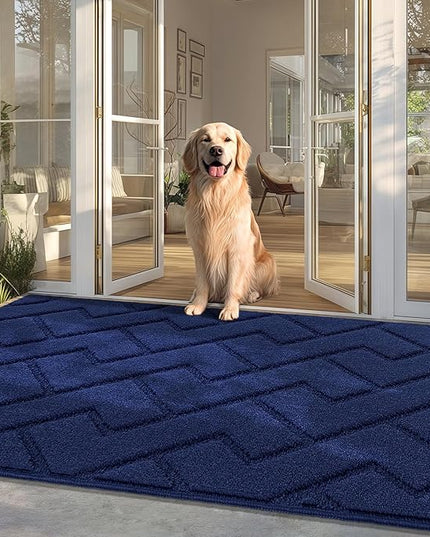 hicorfe Front Door Mat Outside Entrance,36"x59" Absorbent Muddy Dirt Resist Welcome Door Mats Outdoor Indoor,Stain and Fade Resistant,Non Slip Backing Entry Mat Doormat for Entryway(Navy Blue)