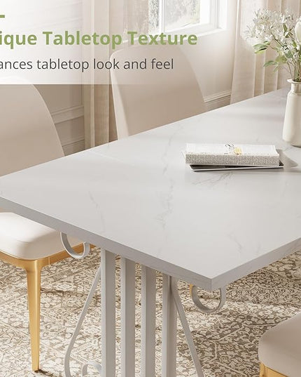 Dining Table for 4-6 People, 70.87'' Rectangular Dinner Table Modern Artistic Openwork Metal Legs for Dining Room, Kitchen, Living Room