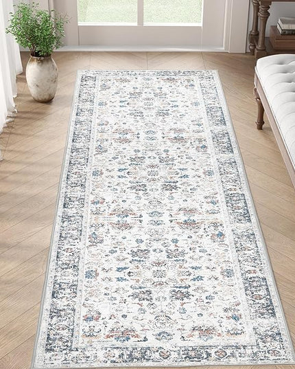 jinchan Runner Rug 2x5 - Hallway Rug Kitchen Washable Runner Vintage Floral Boho Lightweight Thin Non-Slip Retro Distressed Carpet for Entryway Bathroom Bedroom Laundry Room Grey Multi