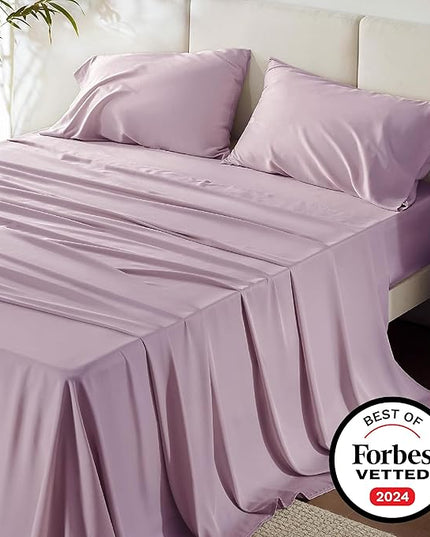 Bedsure California King Sheet Sets, Cooling Sheets, Rayon Derived from Bamboo, Breathable & Soft, Deep Pocket Up to 16 Inches, Hotel Luxury Silky Bedding for Hot Sleepers, Lavender