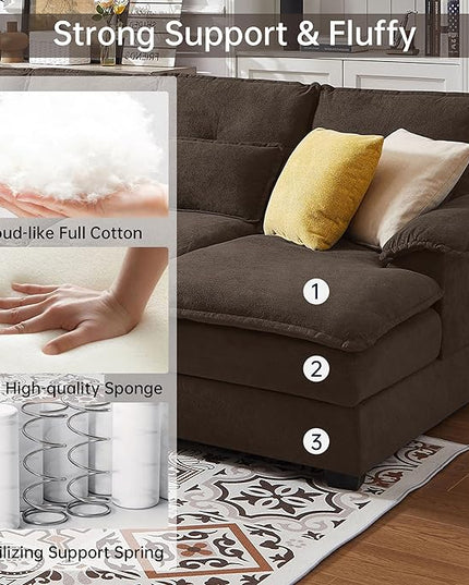 110" Convertible Sectional Sofa, U Shape Cloud Couch, Comfy Couches with Double Chaise and Sleepable Armrests, 4 Seats Sectional Couches for Living Room, Coffee