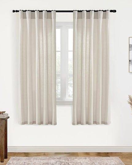 XTMYI Oatmeal Beige Back Tab/Hook Belt Linen Cotton Sheer Curtains 72 Inch Length for Bedroom 2 Panels Set
