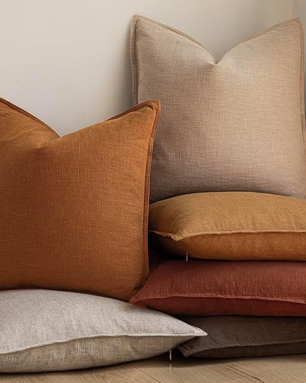 Foindtower Set of 2, Decorative Linen Soild Throw Pillow Covers Soft Accent Cushion Euro Case Boho Farmhouse Pillowcase for Chair Couch Sofa Bedroom Living Room Home Decor 26 x 26 Inch Autumn Orange