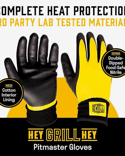 Hey Grill Hey Pitmaster Gloves | BBQ Gloves | Heat Protection up to 500°F or 260°C | High Temp Resistance | Fireproof Glove for Grilling Smoking Barbecue | Washable Mitts | Waterproof | Size - Medium