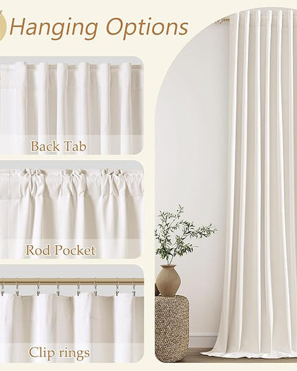 Guken Ivory Linen Blackout Curtains 84 Inch Length 2 Panels Set for Living Room Bedroom Back Tab Thermal Insulated 100% Black Out Linen Drapes Room Darkening Window Curtains 84 Inches Long