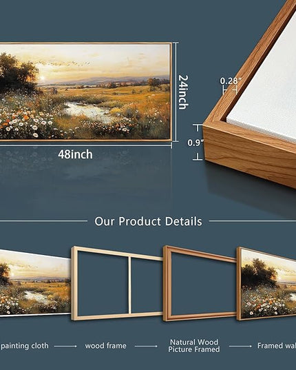 Wood Farmed Large Wall Decor For Living Room Canvas Wall Art For Office Modern Wall Decorations For Bedroom Prairie Puddle Landscape Painting Farmhouse Pictures Artwork Room Home Decor 24x48 In