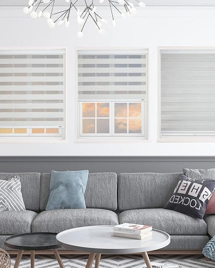 Shadesu Cordless Zebra Blinds for Windows, Dual Layer Free-Stop Zebra Shades, Light Control for Day and Night, Sheer Blinds for Indoor Windows, Bedroom, Kitchen Custom Made