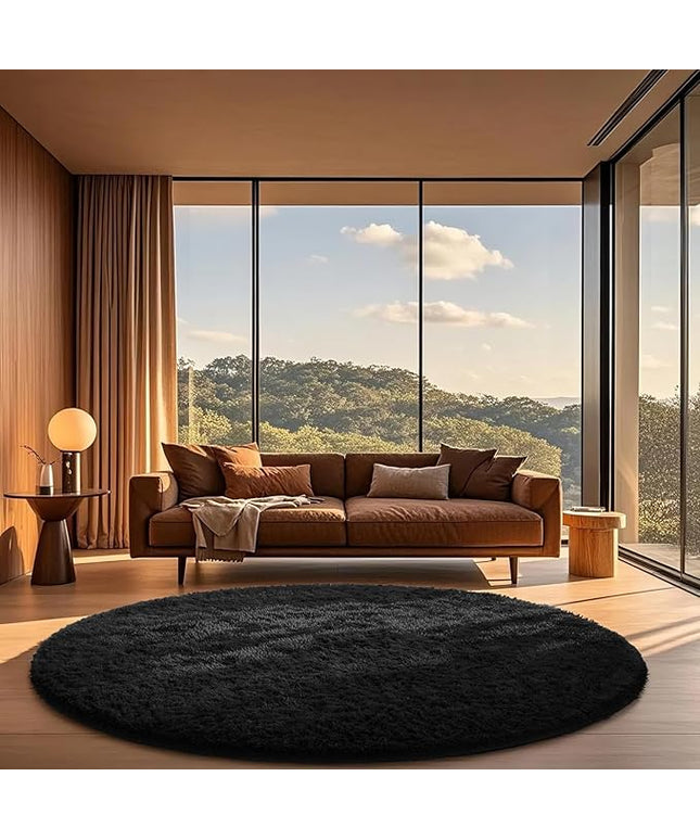 Ophanie Round Rug 6Ft Black Circle Area Rug, Room Decor for Men, Fluffy Fuzzy Bedroom Carpet, Plush Soft Shaggy Living Room Rugs for Kids Home Decor Aesthetic, Nursery
