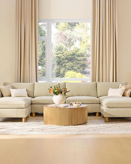 CHITA 161" Super Large Sectional Couches for Living Room, Modular Cloud Couch Sectional Sofa, Premium Fabric Couches, Down Filled, High Density Foam, Chenille in Beige, 6 Seat U Shaped