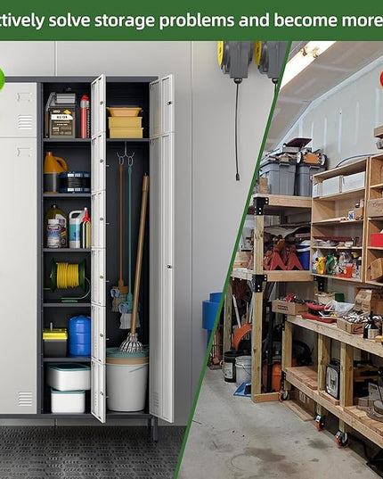 Aobabo Metal Lockable Storage Locker 8 Small Doors and 2 Big Doors, Metal Lockers for empolyees with Hooks, for School Home Office, Assembly Required, 10Doors, Grey White
