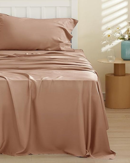 Bedsure Cooling Sheets Twin, Rayon Derived from Bamboo, Breathable & Soft Twin Sheets Set, Deep Pocket Up to 16 Inches, Hotel Luxury Silky Bedding for Hot Sleepers, Khaki
