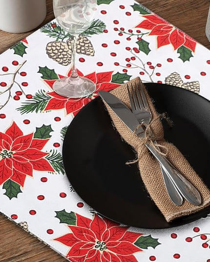 Urban Villa ChristmasPlacemats Pine Cone Print 100% Cotton Fused Placemats 14''x 20'' Over Sized Set of 6 Every Day Use Heavier QualityPlacemats