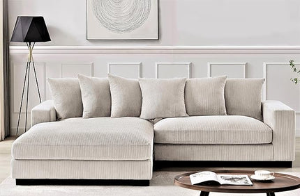 Luxe Oversized Two-Piece Sectional Couches for Living Room, 102.4-Inch L Shaped Sofa with Chaise, Upholstered with Corduroy Fabric, Ivory - Left Facing