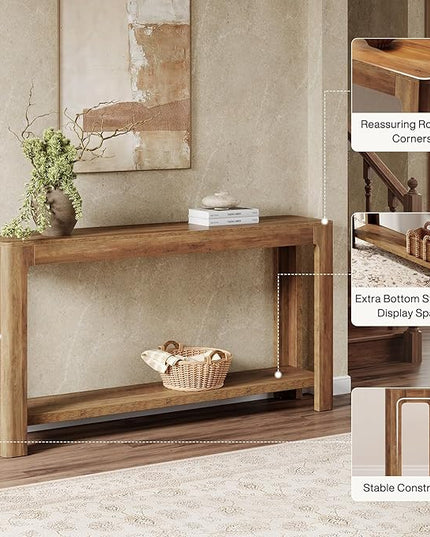 Tribesigns 63 Inch Entryway Console Table, 2-Tier Farmhouse Narrow Sofa Table Behind Couch, Accent Entrance Console Furniture for Entryway, Foyer, Hallway, Rustic Brown