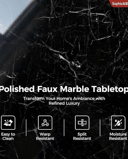 Sophia & William 5 Piece Dining Table Set for 4, Faux Marble Kitchen Table and Chairs Set, Solid Wood Farmhouse Dinner Table Set,Veined Black Marble & Gray