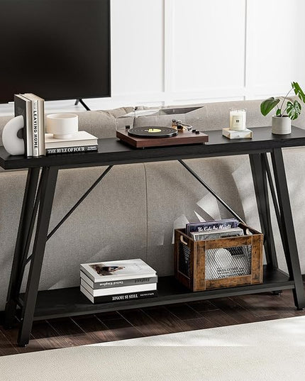GAZHOME Console Table with Storage Shelf - Industrial Style Sofa Table Behind Couch for Living Room & Entryway, Black,53.1 Inch