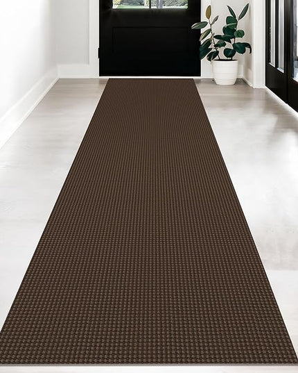 KOZYFLY Long Runners for Hallways 2.6x12 ft Washable Kitchen Runner Non Slip Rubber Backed Hallway Rugs Cotton Entryway Runner Rug Floor Carpet for Indoor Hall, Backdoor, Kitchen, Reddish Brown/Coffee