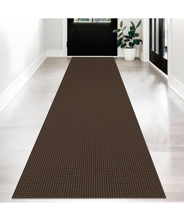 KOZYFLY Long Runners for Hallways 2.6x12 ft Washable Kitchen Runner Non Slip Rubber Backed Hallway Rugs Cotton Entryway Runner Rug Floor Carpet for Indoor Hall, Backdoor, Kitchen, Reddish Brown/Coffee