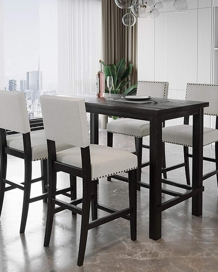P PURLOVE 5 Piece Kitchen Table Set Counter Height Dining Table Set with Rectangle Table and 4 Cushioned Chairs for Small Place,Pub Kitchen