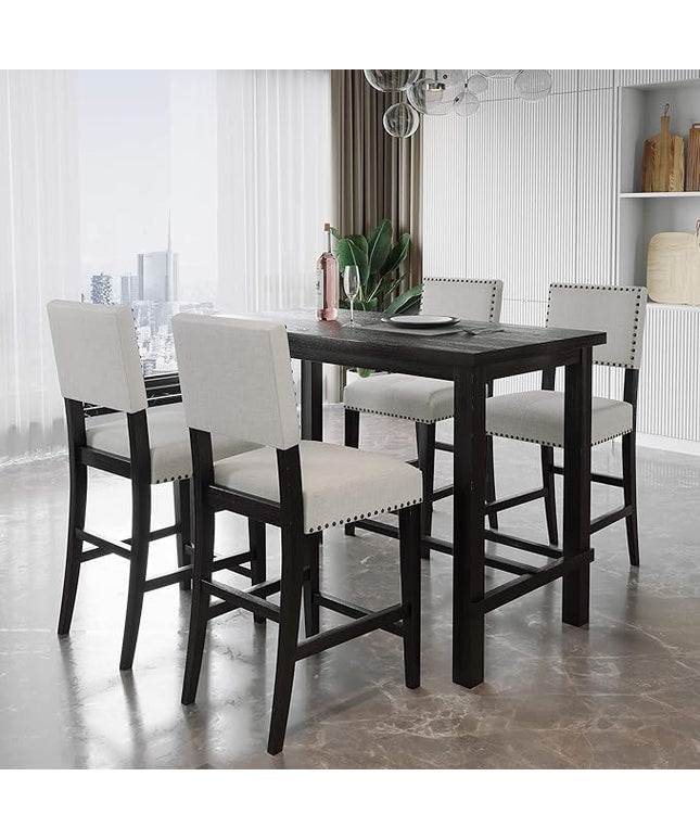 P PURLOVE 5 Piece Kitchen Table Set Counter Height Dining Table Set with Rectangle Table and 4 Cushioned Chairs for Small Place,Pub Kitchen