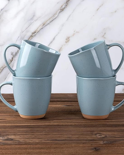 AmorArc 12oz Coffee Mugs, Ceramic Coffee Mugs set of 4 for Man, Woman, Dad, Mom, Modern Coffee Cups with handle for Latte/Cappuccino/Milk/Cocoa. Dishwasher&Microwave Safe, Blue