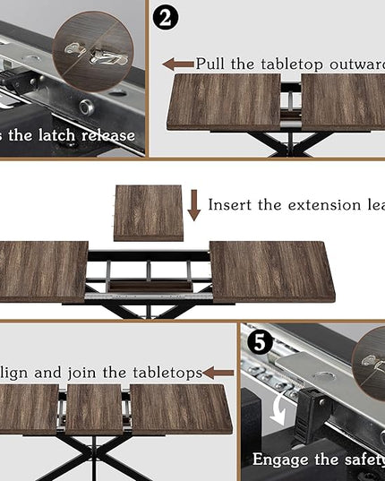 Extendable Dining Room Table for 4 6 8, 55"-70.9" Kitchen Table Rectangle Wood, Expandable Dining Table with Hidden Storage, Space Saving Farmhouse Kitchen Table for Kitchen Dining Living Room