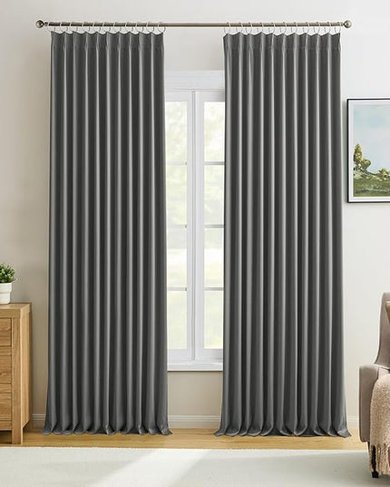KEQIAOSUOCAI Blackout Pleated Curtains 84 Inches Long, Privacy Window Drapes for Living Room/Dining Room/Bedroom, 72 Inch Wide x 84 Inch Long(6 ft x 7 ft),Grey Color, Pinch Pleat with Hooks, 2 PCs