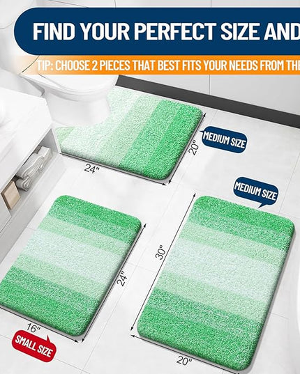OLANLY Bathroom Rug Set 2 Piece, Soft Absorbent Microfiber Bath Rug Set, Non-Slip, Machine Wash Dry, Plush Shaggy Bath Mats for Bathroom (30"x20"+24"x16", Green)