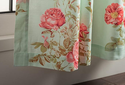 Maison d' Hermine Curtains for Living Room 100% Cotton 124 inch Length One Panel Light Filtering Curtains for Bedroom Windows with Rod and Loop Pockets Drapes (Villette Aqua, 50" W x 124" L)