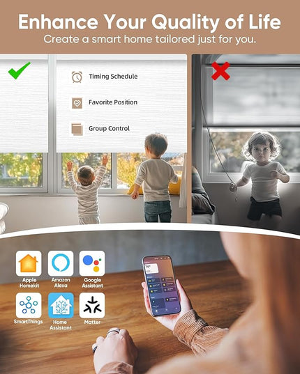 Kincmo Motorized Blinds with Remote,100% Blackout Motorized Roller Shades Work with Apple Homekit,Alexa,Google, Custom Electric Blinds with App,Voice Control (Serene White)