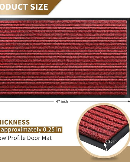 Yimobra Front Door Mat Outdoor Indoor Entrance, 100% Waterproof All-Season All Weather Doormat, Welcome Matt Outside Entry, Non Slip, Low Profile, Heavy Duty Patio Porch Floor Mats,47 x 32,Black Red