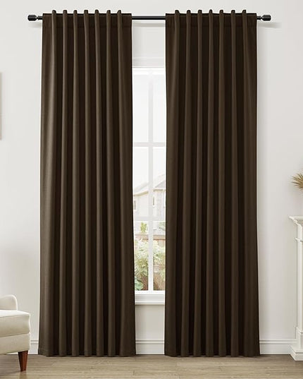 Guken 100% Blackout Curtains 84 Inch Length 2 Panels Set for Living Room Bedroom Back Tab Thermal Insulated Black Out Linen Drapes Room Darkening Chocolate,52x84