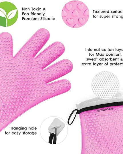 KITCHEN PERFECTION Silicone Smoker Oven Gloves -Extreme Heat Resistant BBQ Gloves-Handle Hot Food Right on Your Grill Fryer & Pit|Waterproof Grilling Cooking Baking Mitts|Superior Value Set+3 Bonuses